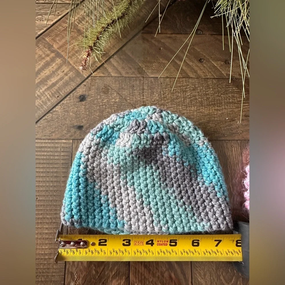 Baby Girls Lot 6 Crochet Knit Beanie Hat Pink Blue Rainbow Handmade Warm READ